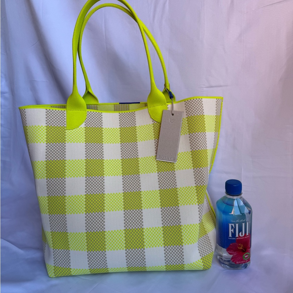 Rothy’s The Essential Tote – Neon Yellow Gingham – NWT